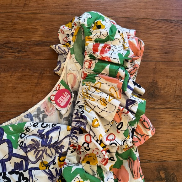 CeliaB One Shoulder Dress Floral Size Medium Semi Formal White Sorority Rush - Picture 2 of 13